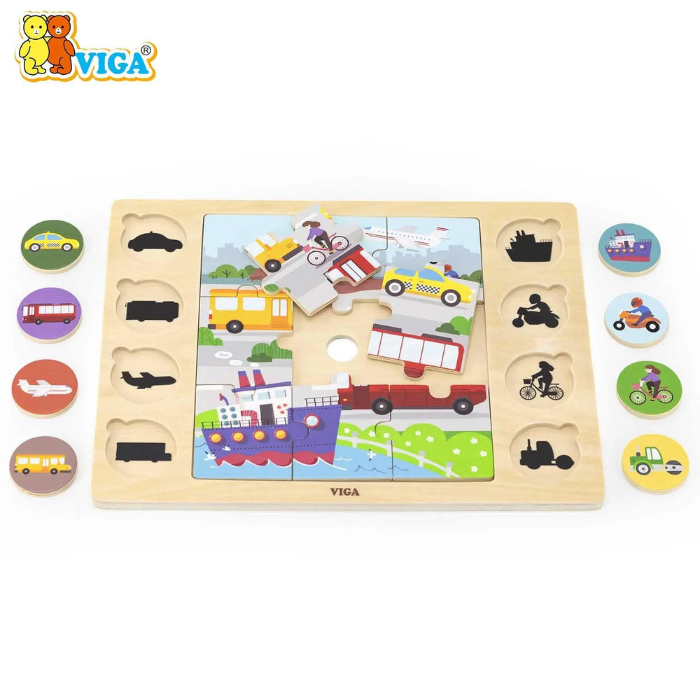 VIGA Wooden Transportation Puzzle Set – Match & Learn