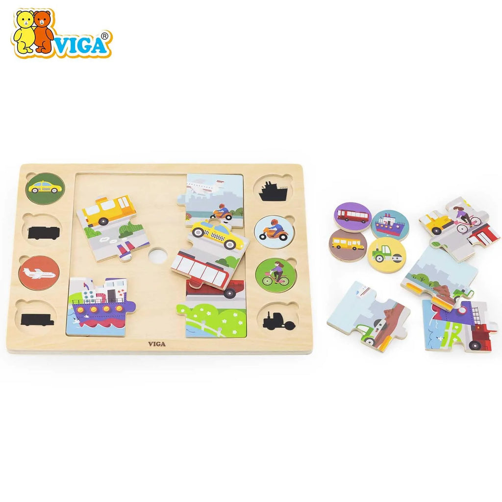 VIGA Wooden Transportation Puzzle Set – Match & Learn