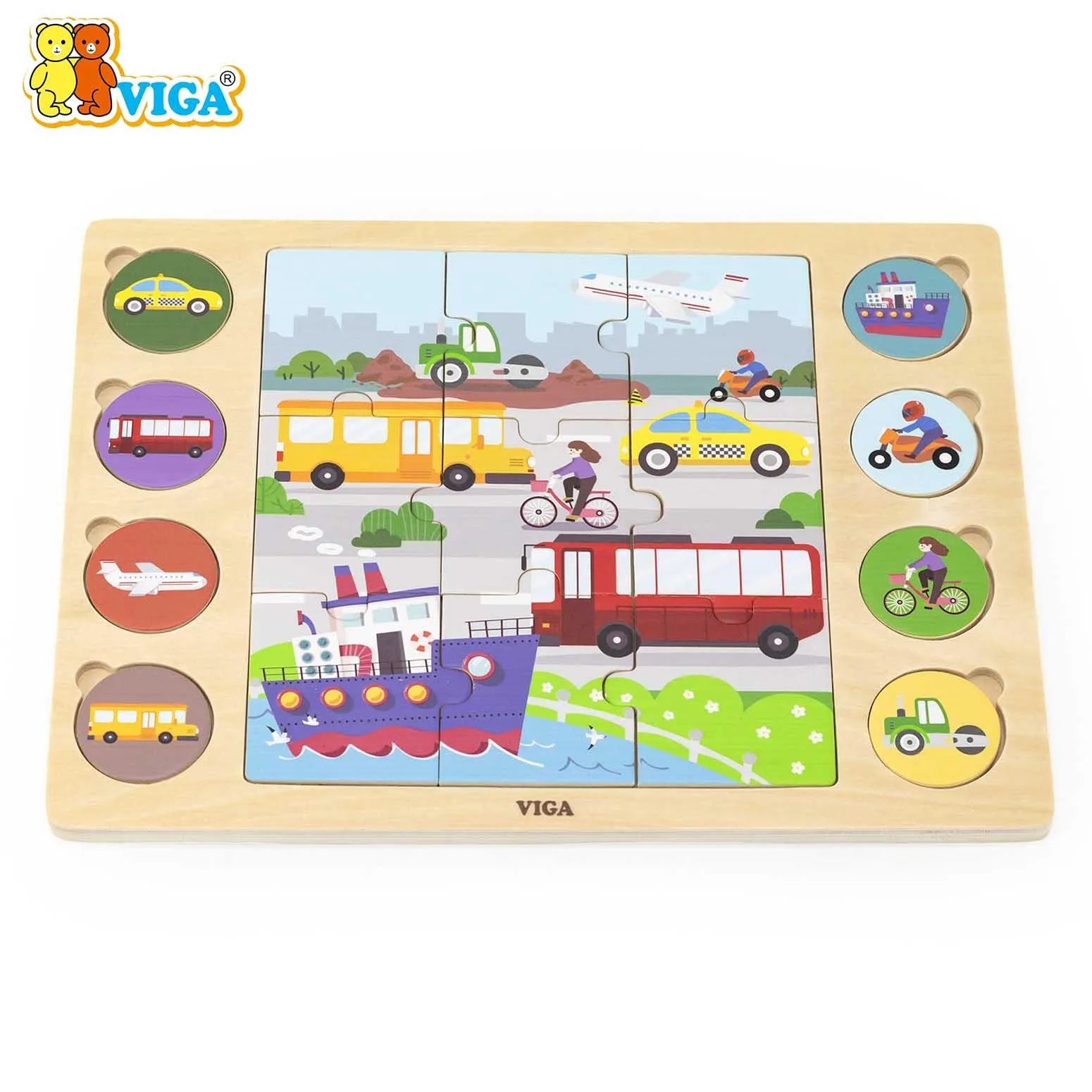 VIGA Wooden Transportation Puzzle Set – Match & Learn