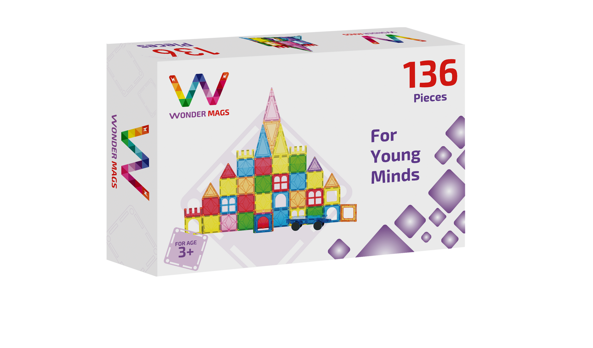 Wonder Mags 3D Magnetic Tiles - 136 Pieces