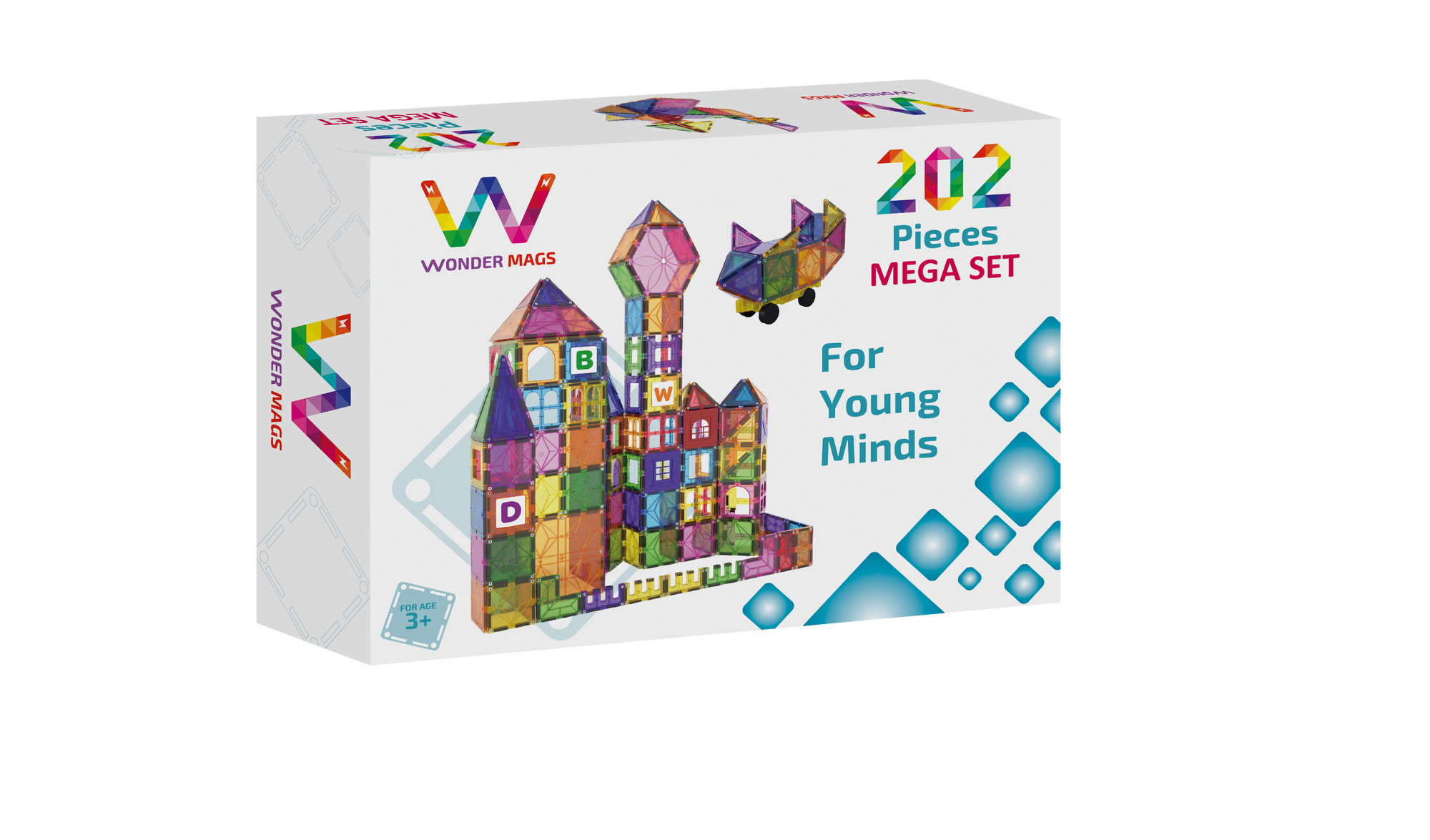 Wonder Mags 3D Magnetic Tiles - 202 Pieces MEGA SET
