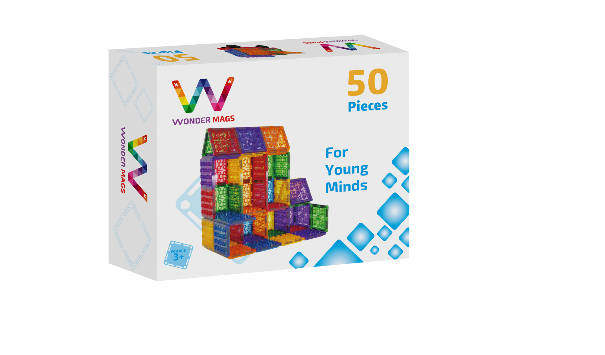 Wonder Mags 3D Magnetic Tiles - 50 Pieces LEGO
