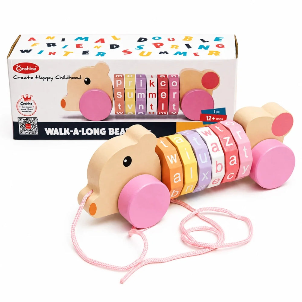 Walk-A-Long Wooden Pull Toy with Rotating Letter Blocks