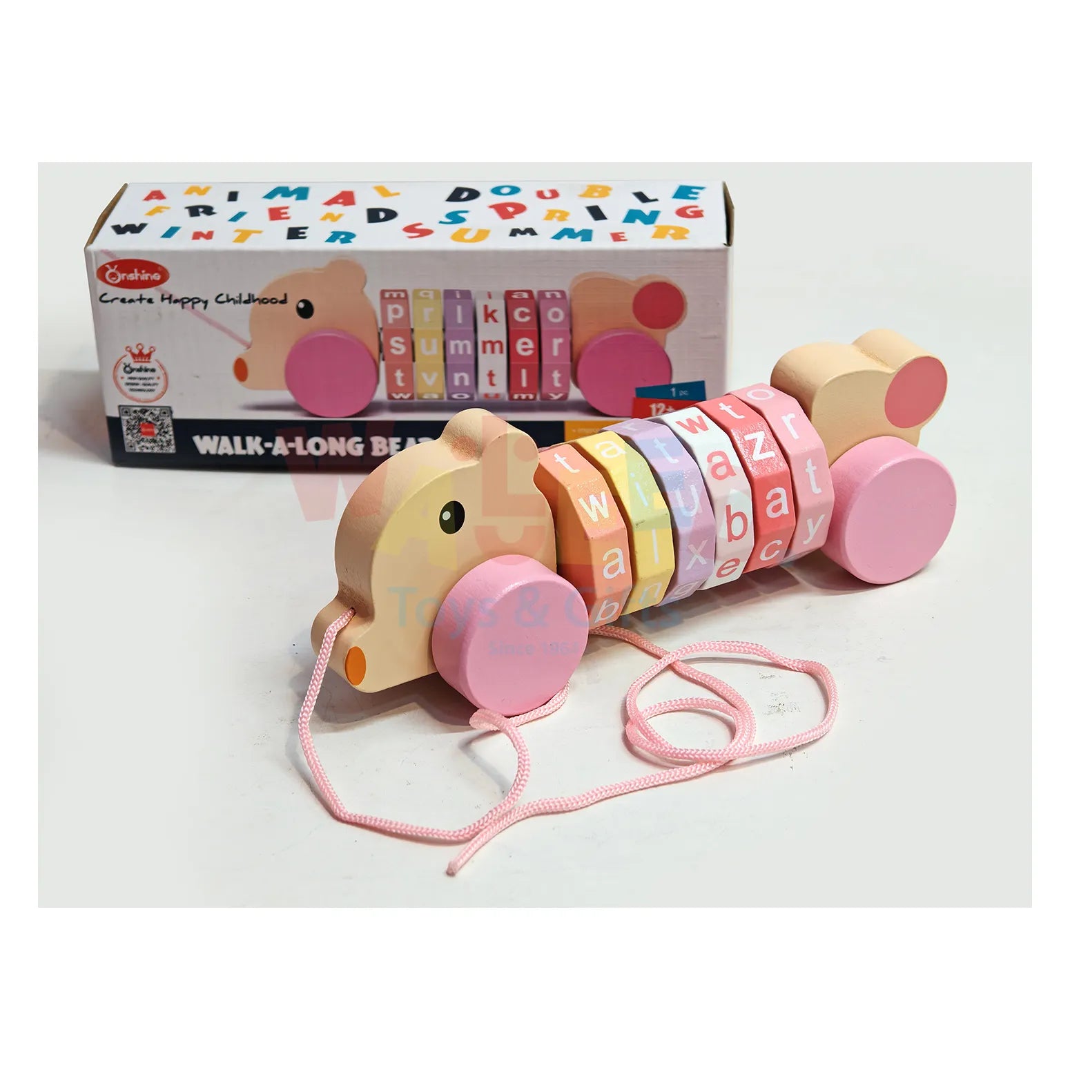 Walk-A-Long Wooden Pull Toy with Rotating Letter Blocks