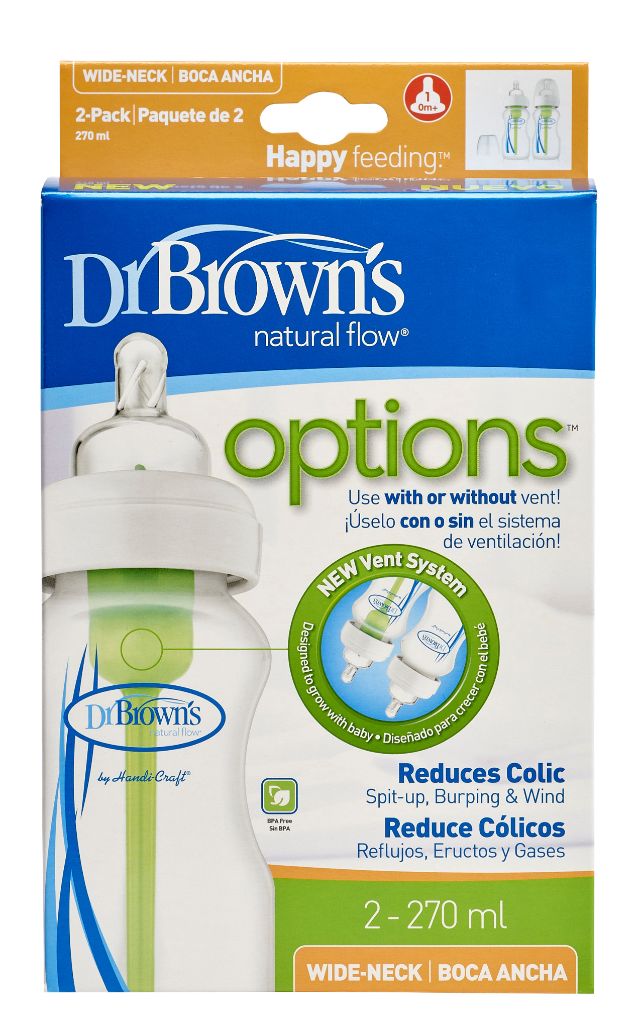 dr browns 9 oz / 270 ml PP Wide-Neck "Options" Baby Bottle, 2-Pack