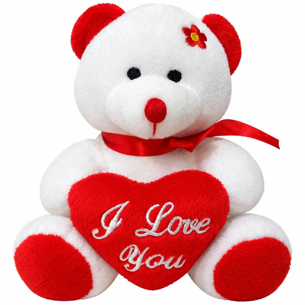 White Teddy Bear with Red Heart 16.5 cm