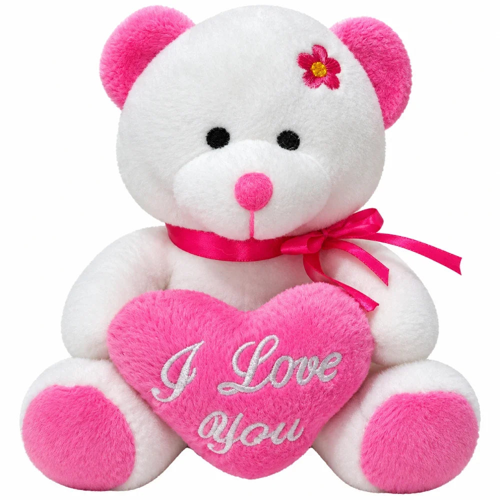 White Teddy Bear with Red Heart 16.5 cm