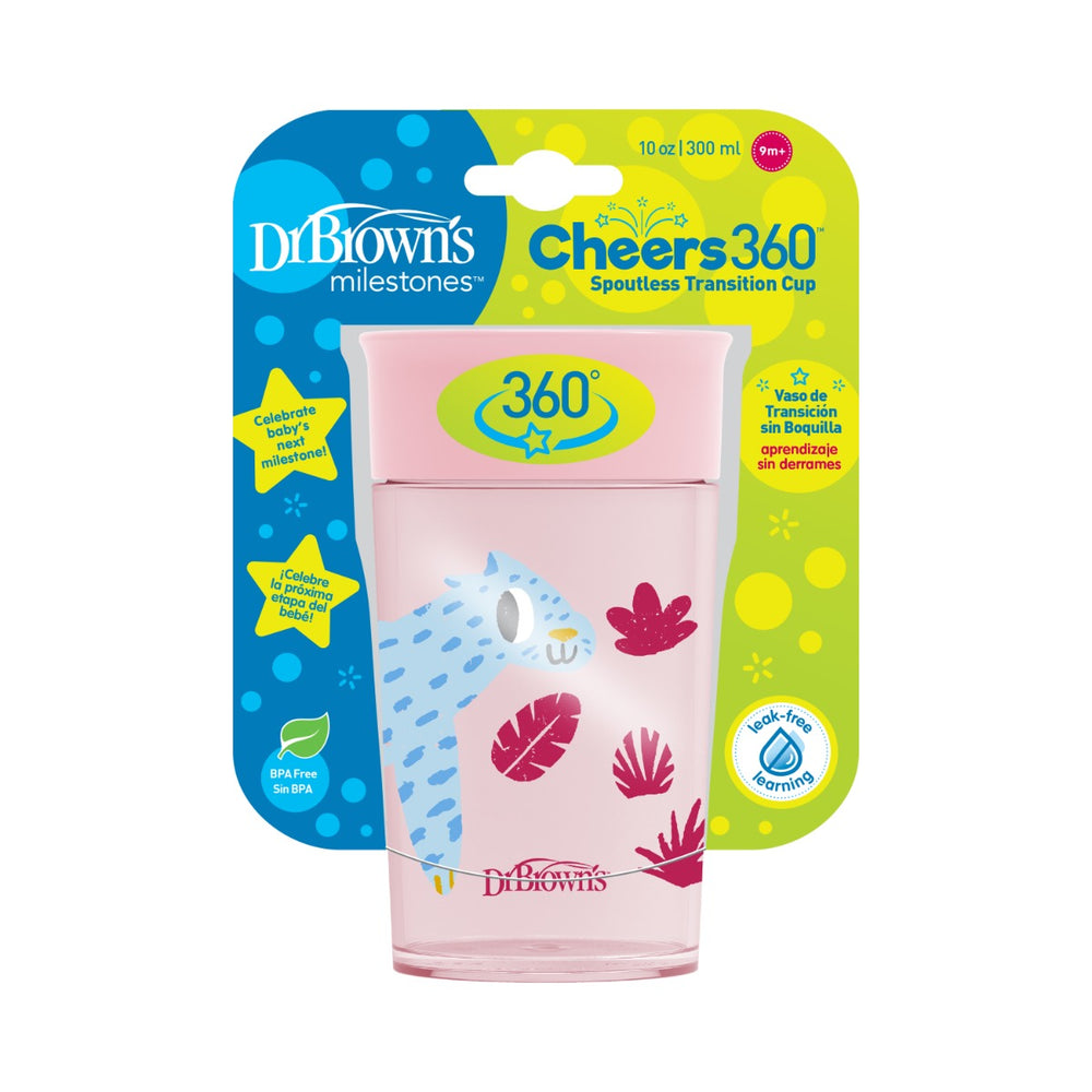 Dr.Brown's Smooth Wall Cheers 360 Cup, 10 oz/300 mL, Pink Deco (9m+), 1-Pack