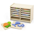 Wooden Block Puzzle -12 pcs Set w/Storage Shelf
