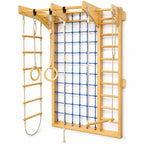 Wooden Climbing Board with Ropes Rings Indoor Fitness Activity Set