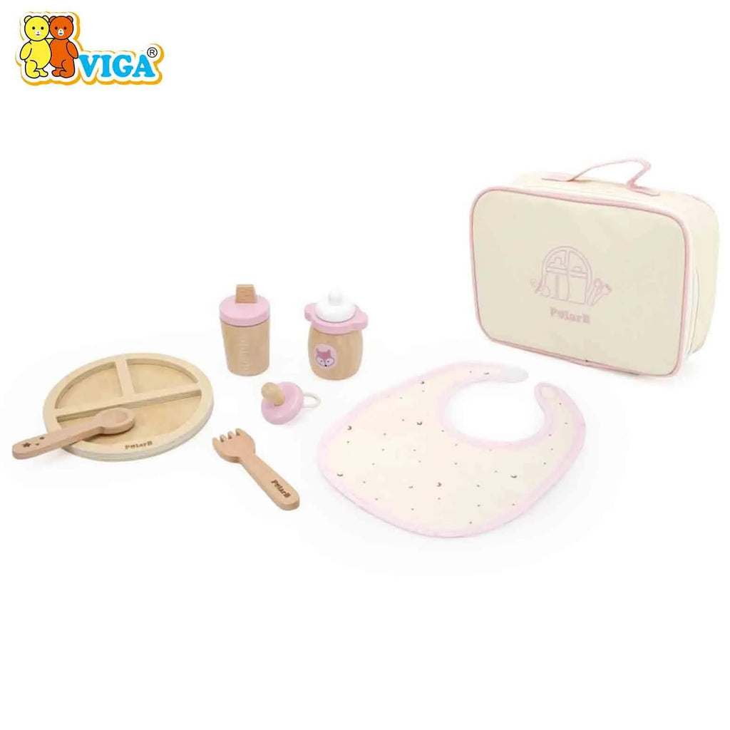 Wooden Doll Feeding Set Bag - with Bottle and Bib