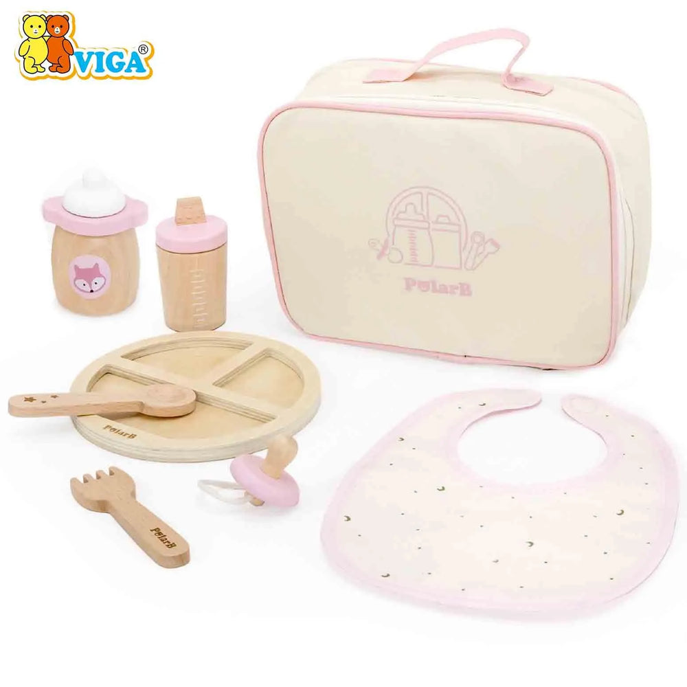 Wooden Doll Feeding Set Bag - with Bottle and Bib