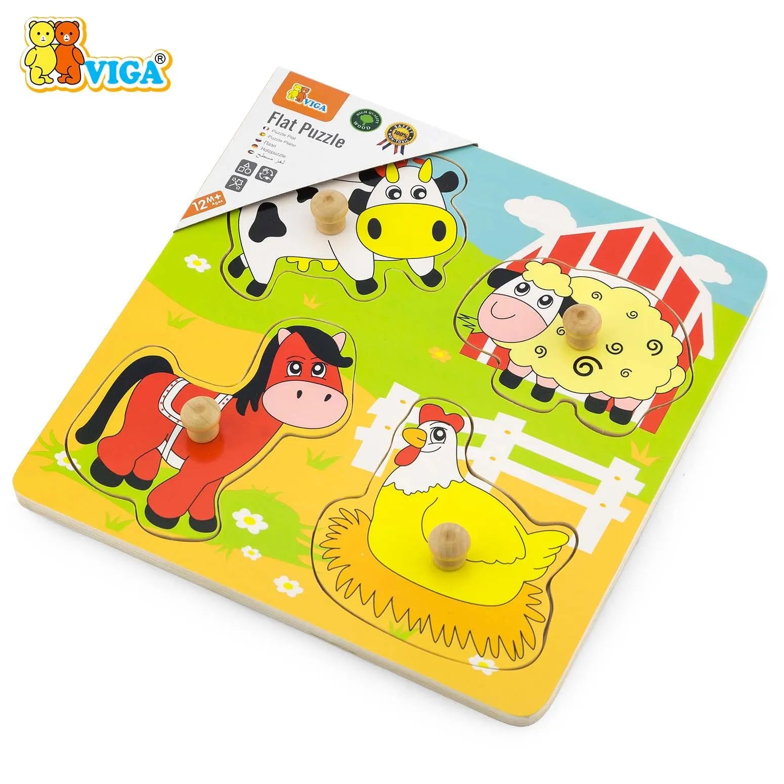Wooden Flat Puzzle - Farm Animals