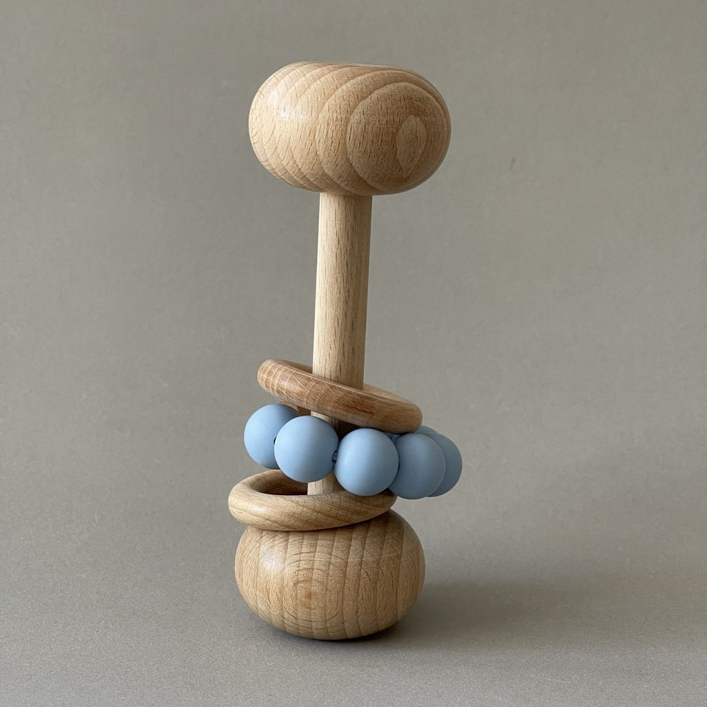 Blue Wooden Rattle Toys for Babies with Silicone Beads