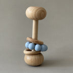 Blue Wooden Rattle Toys for Babies with Silicone Beads