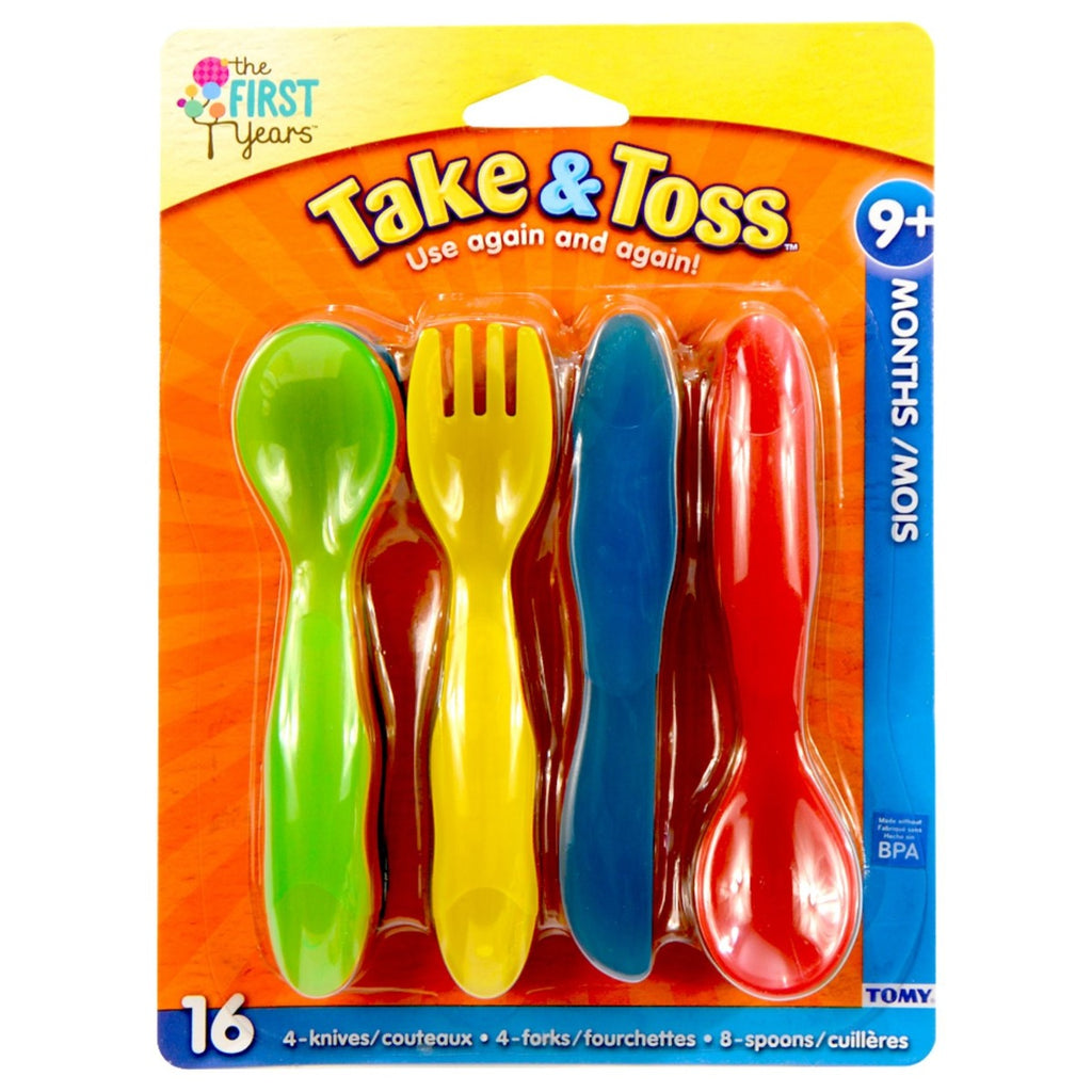 The First Years -Take & Toss Toddler Flatware (Fork/Spoon/Knife) (Pack of 16)