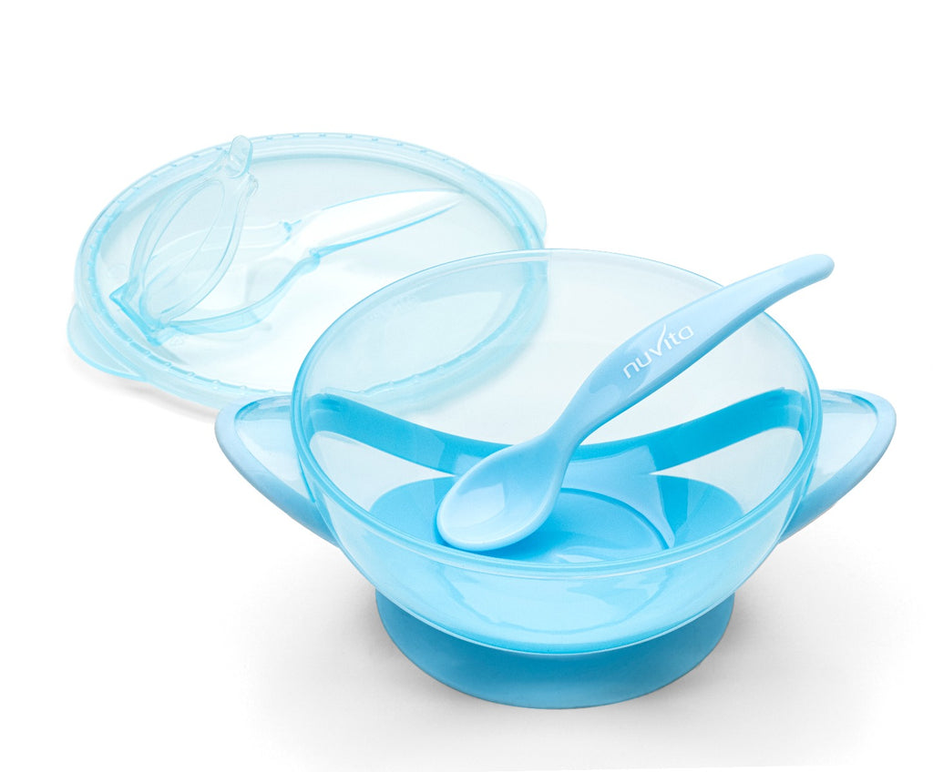 Nuvita Bowl with lid, spoon and suction cup. Blue