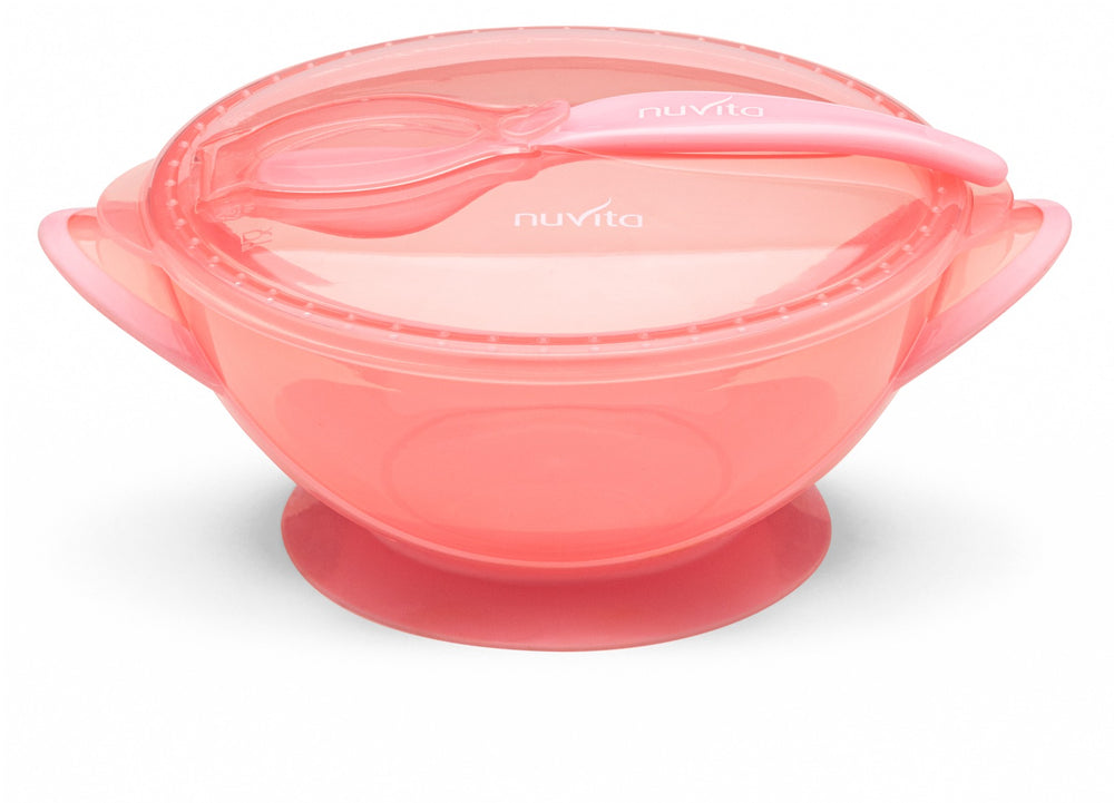 Nuvita Bowl with lid, spoon and suction cup. Pink