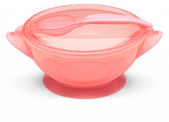 Nuvita Bowl with lid, spoon and suction cup. Pink