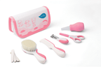 NUVITA Essential Baby Care Kit -  Nasal Aspirator, Small scissors with rounded tips, nail clippers, nail files, brush (with pure wool bristles) and comb - Pink
