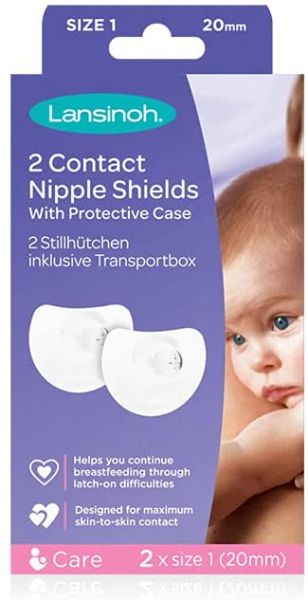 Lansinoh Contact Nipple Shields for Breastfeeding, 2 Nipple Shields (20mm)  and Case